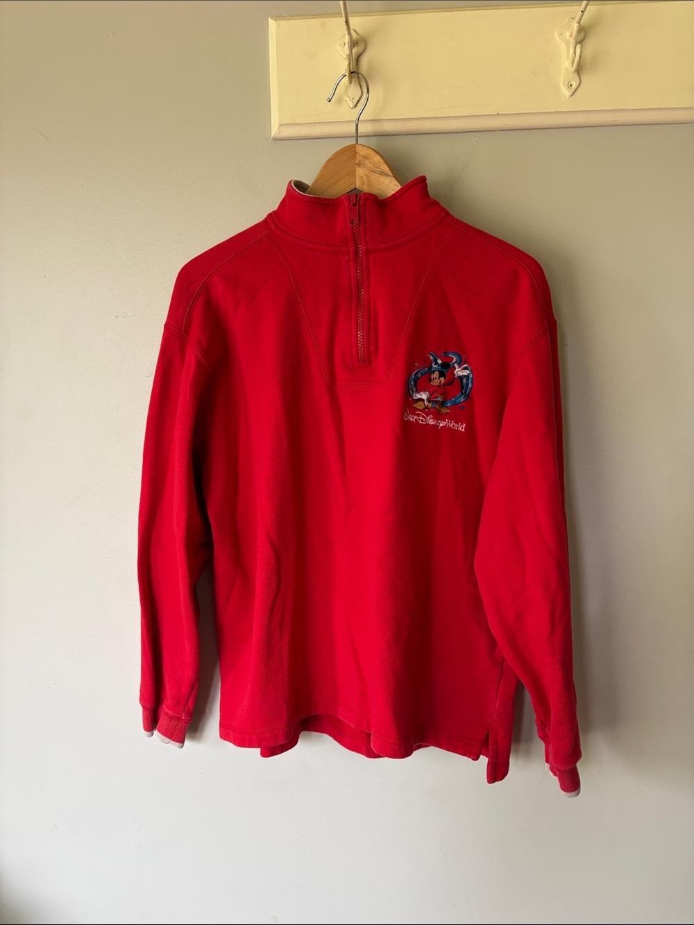 Vintage Disney Red Quarter Zip Pullover Sweater Medium White Stripe